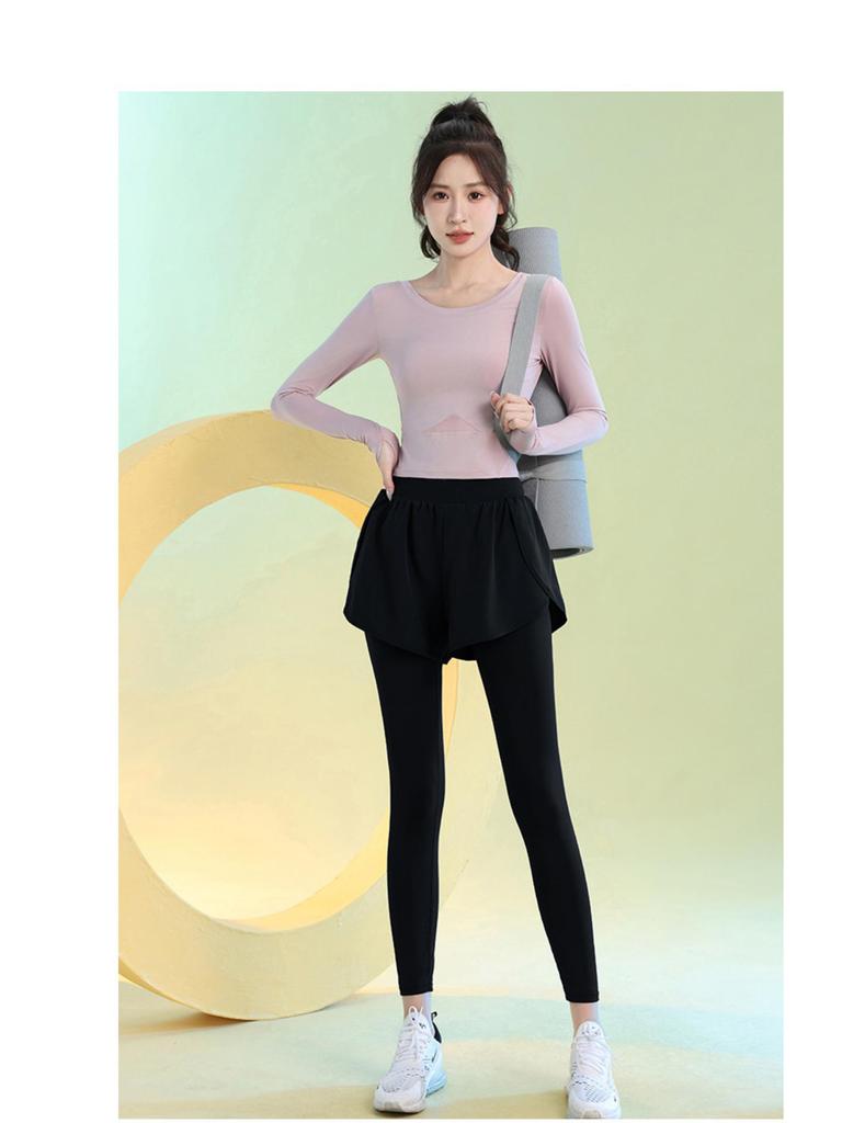 High-Waisted Fleece-Lined Yoga Pants for Women - Faux Two-Piece, Butt-Lifting, Slim Fit, Perfect for Autumn and Winter Fitness & Running