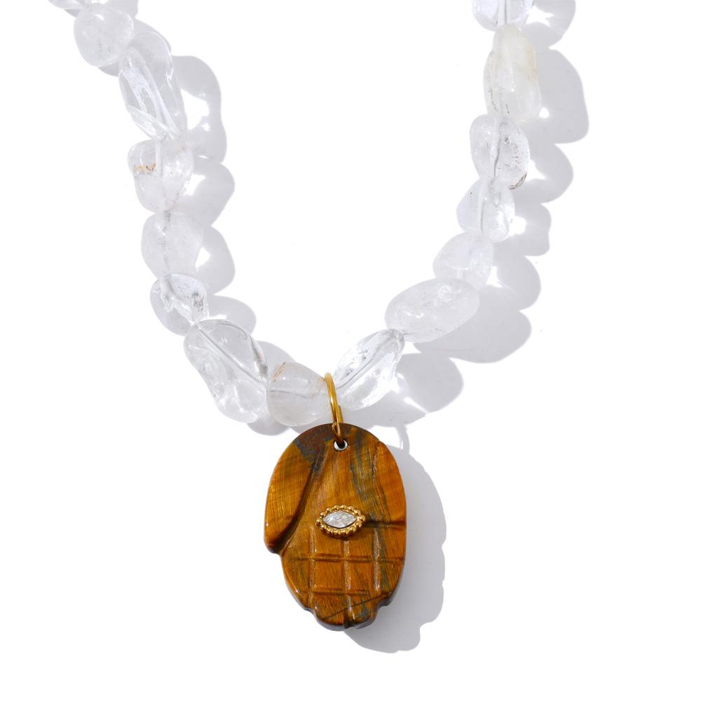 Yhpup Multi-color Natural Aventurine Stone Palm Eye Bead Handmade Necklace Pendant Stainless Steel Exquisite Y2K Fashion Jewelry
