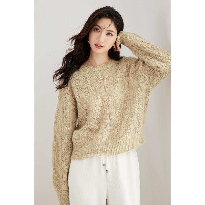 

Hollow retro twisted sweater autumn new women s clothing loose and thin casual round neck pullover knitted sweater women Average Size 80-130