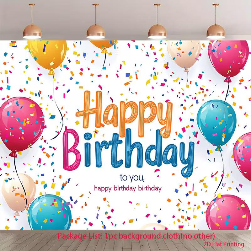 2D Vibrant Confetti Birthday Backdrop with Colorful Balloons for Birthday Party Photo Booth