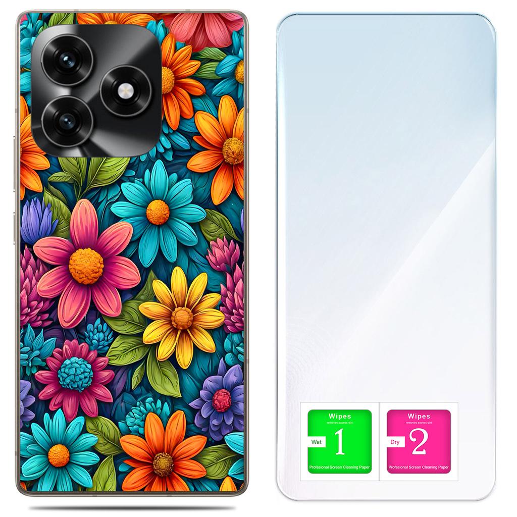 Etui Do Honor X5C Plus / X5C 4G Obudowa Foto Case Plecki Kwiaty + Szkło 9H