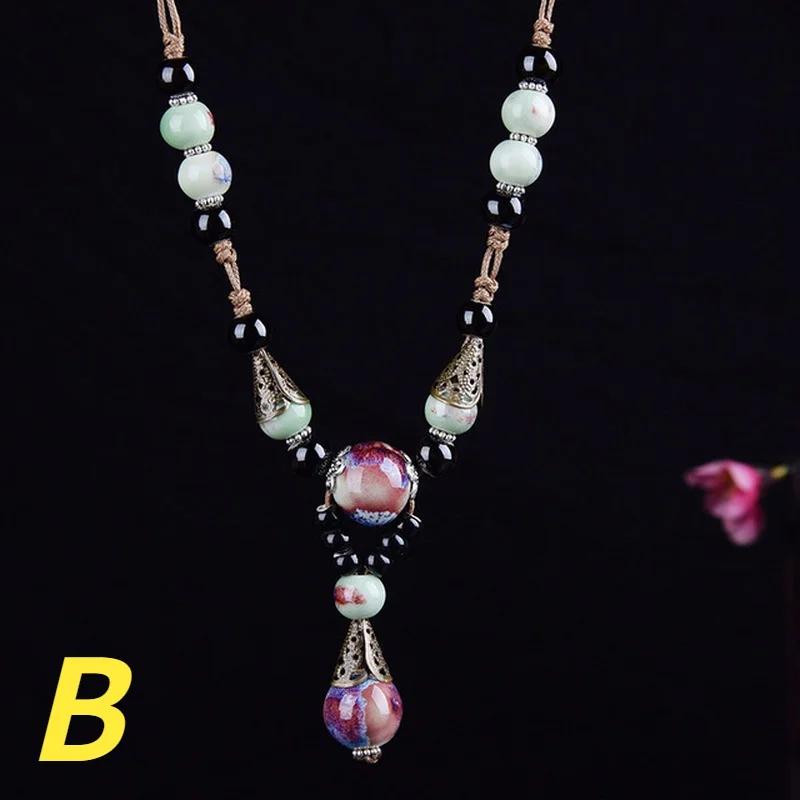 Classical National Style Handmade Ceramic Beads Pendant Sweater Chain Necklace Chinese  New Clothing Necklace for Women