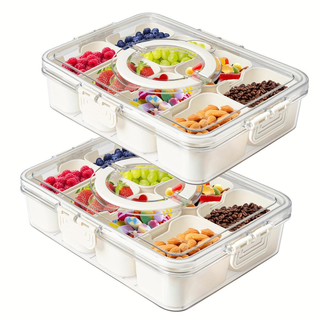 Snack Boxes with Handles for Food Serving Tray Snack Plate with Lid Fruits and Vegetables Container with 8 Small Removable Boxes