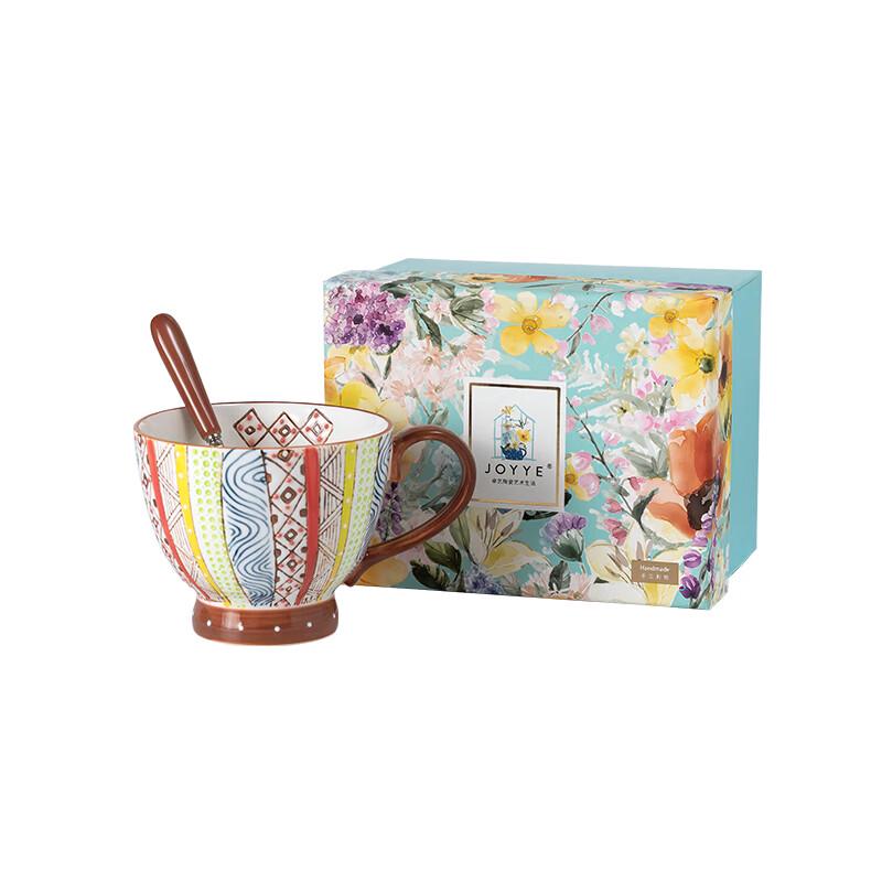 JOYYE Hand-Painted Ceramic Mug Set with Spoon