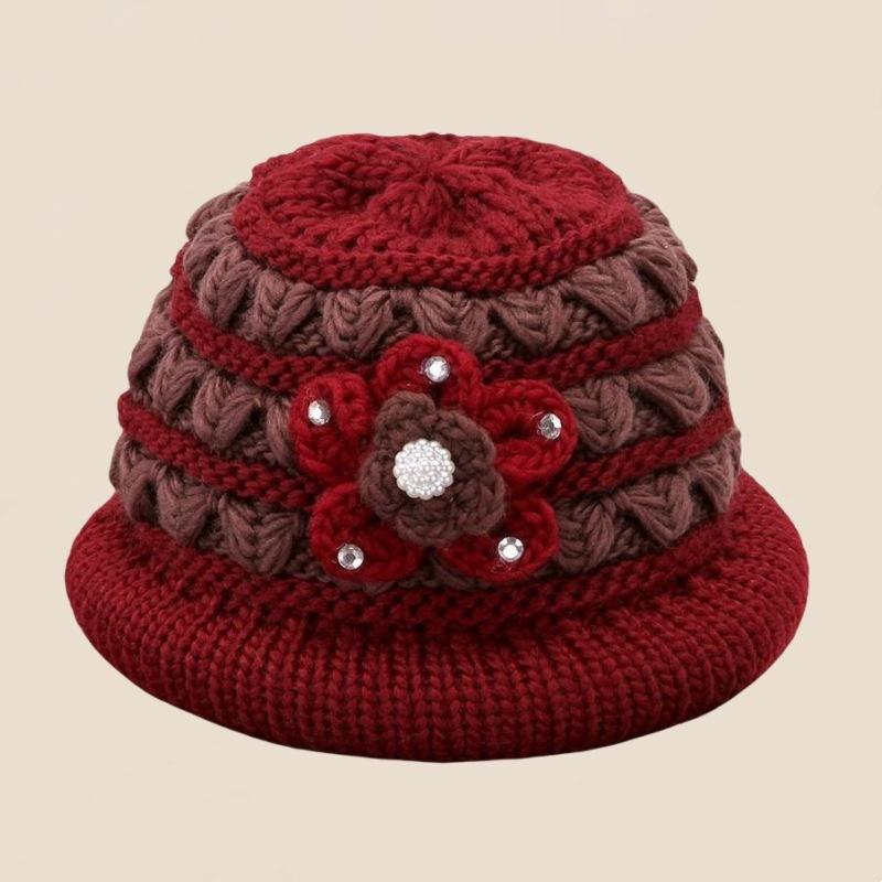 Winter New Middle-aged and Elderly Mothers' Hats with Velvet and Thickening Grandma Pullover Hats with Ear Protection and Warm Knitted Woolen Hats