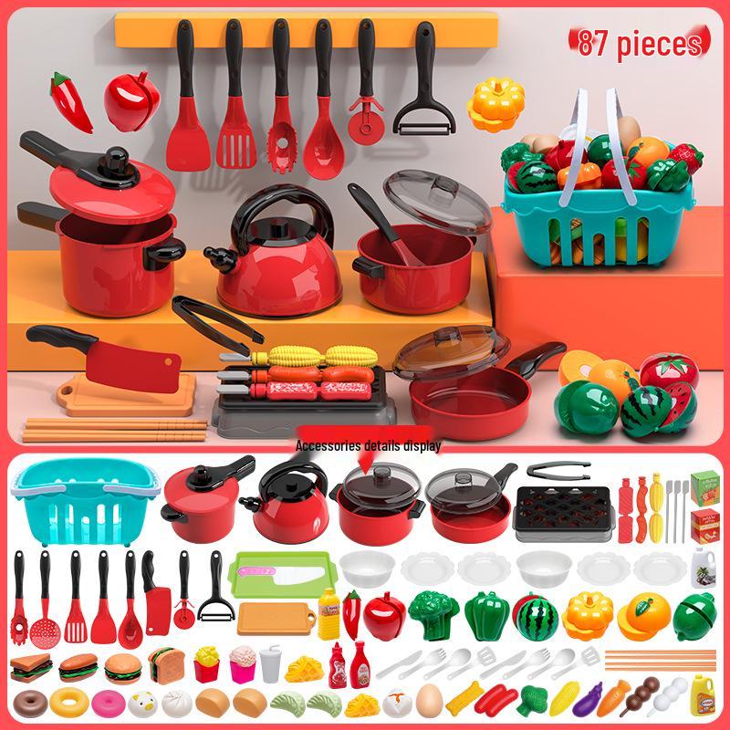 Mini Kitchen Pretend Play Cooking Set for Kids: Fruit Cutting & Kitchenware Toys