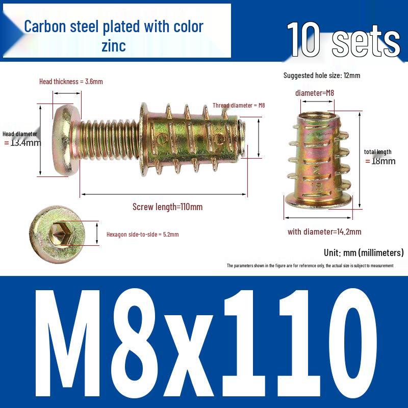 Flat Head Hex Socket Screws & Pre-embedded Nut Set for Wooden Bed Connectors