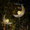 Solar Garden Lights Outdoor Decor,Moon Fairy Crackle Glass Lights,Warm White LED Metal Stake Ornament,Unique Gift for Gardening