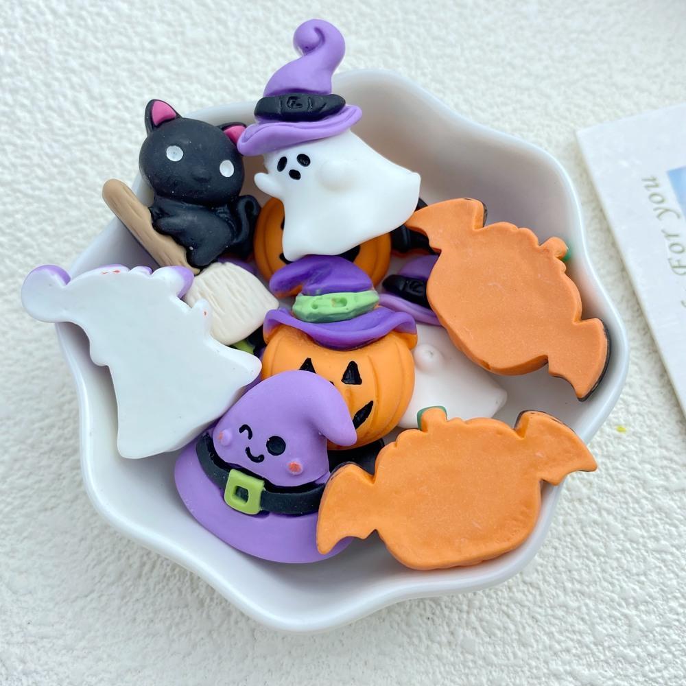 10Pcs New Cute Resin Halloween Ghosts Series Flat Back Parts Embellishments For Hair Bows Accessories