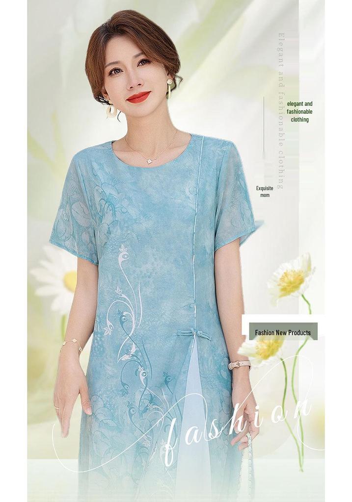Mother's Day Summer Qipao Dress for Middle-Aged Women