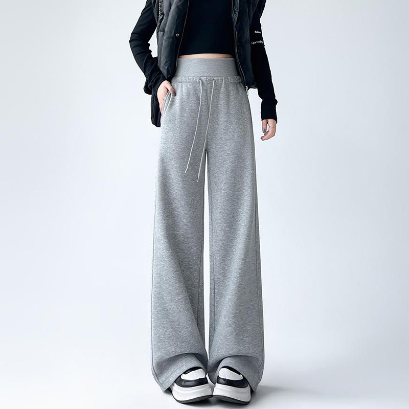 Gray Double Waist Wide-leg Pants for Women In Autumn and Winter Plus Velvet Thickened Loose Casual High Waist Drape Straight Sports Pants