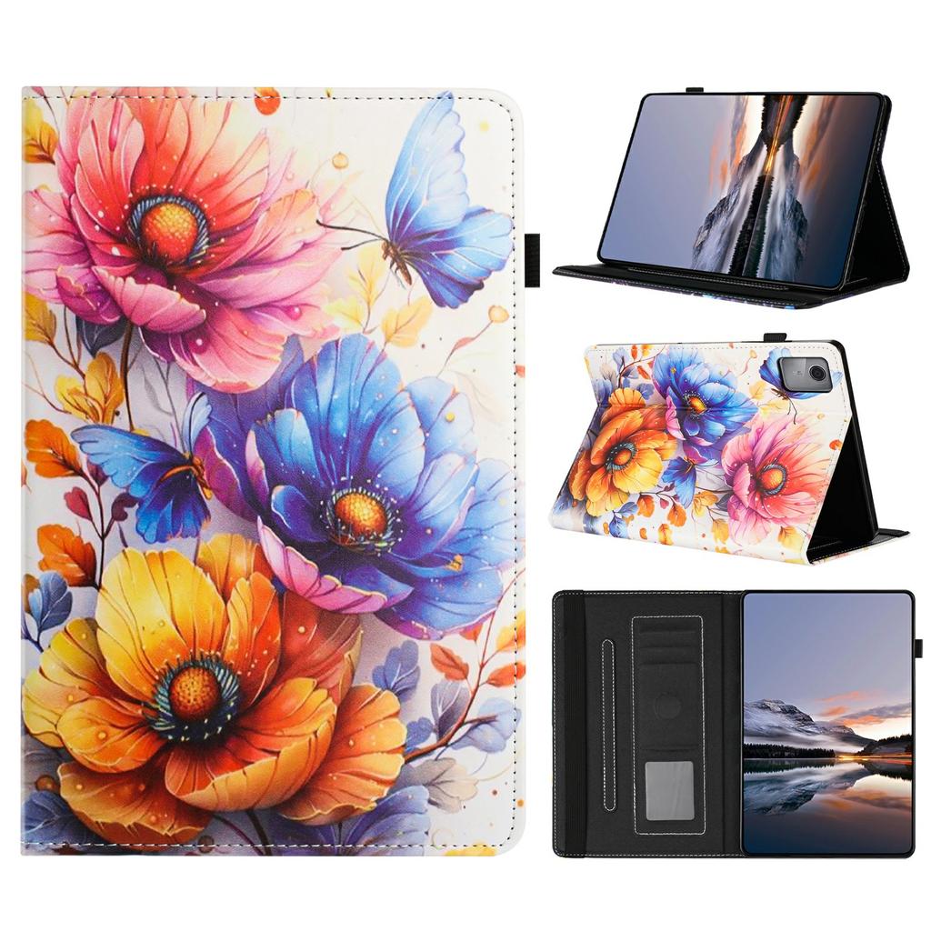 Litchi Grain Painting Leather Case for Lenovo Tab M9 TB-310FU Card Slot Tablet Cover with Auto Wake/Sleep
