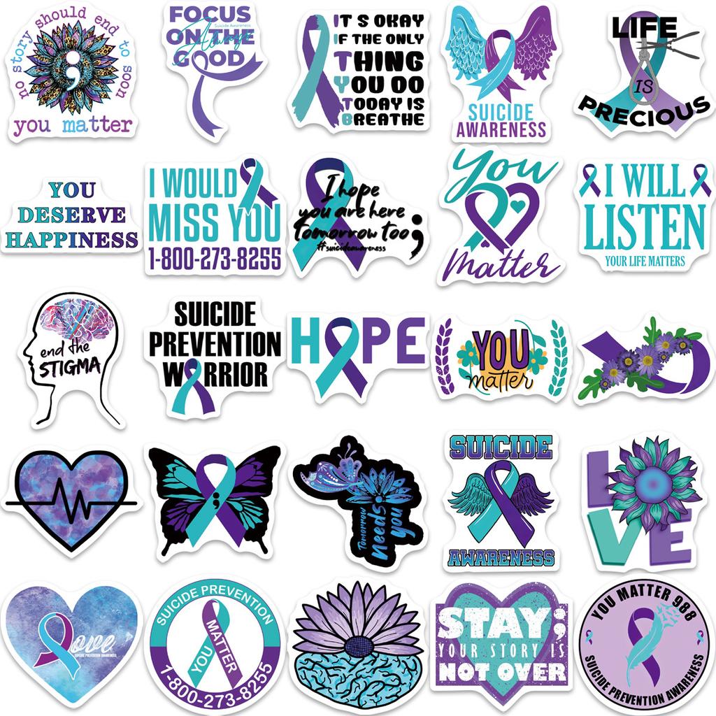 50 Suicide Awareness Graffiti Stickers Personalized Decoration Guitar Notebook Suitcase DIY Waterproof Explosive