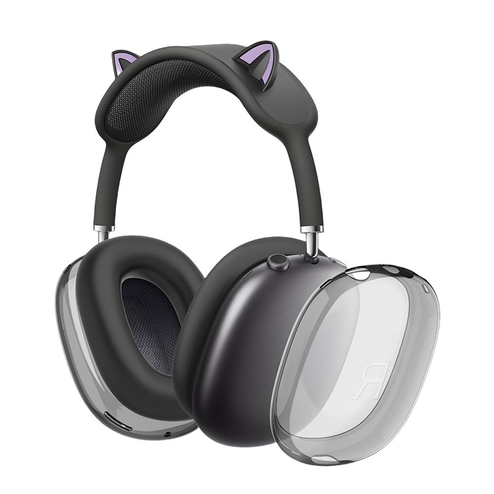 3 in 1 Cat Ears Transparent Silicone + TPU Cover Clear Cover Case Anti-Scratch Replacement Case Shockproof for Apple AirPods Max