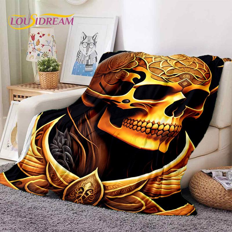 3D Horror Gotycka Czaszka Szkielet Miękkie Flanelowe Kocyki, Koc do Rzucania Wygodny Koc na Piknik Łóżka Kanapę Domową Sypialnię Prezenty