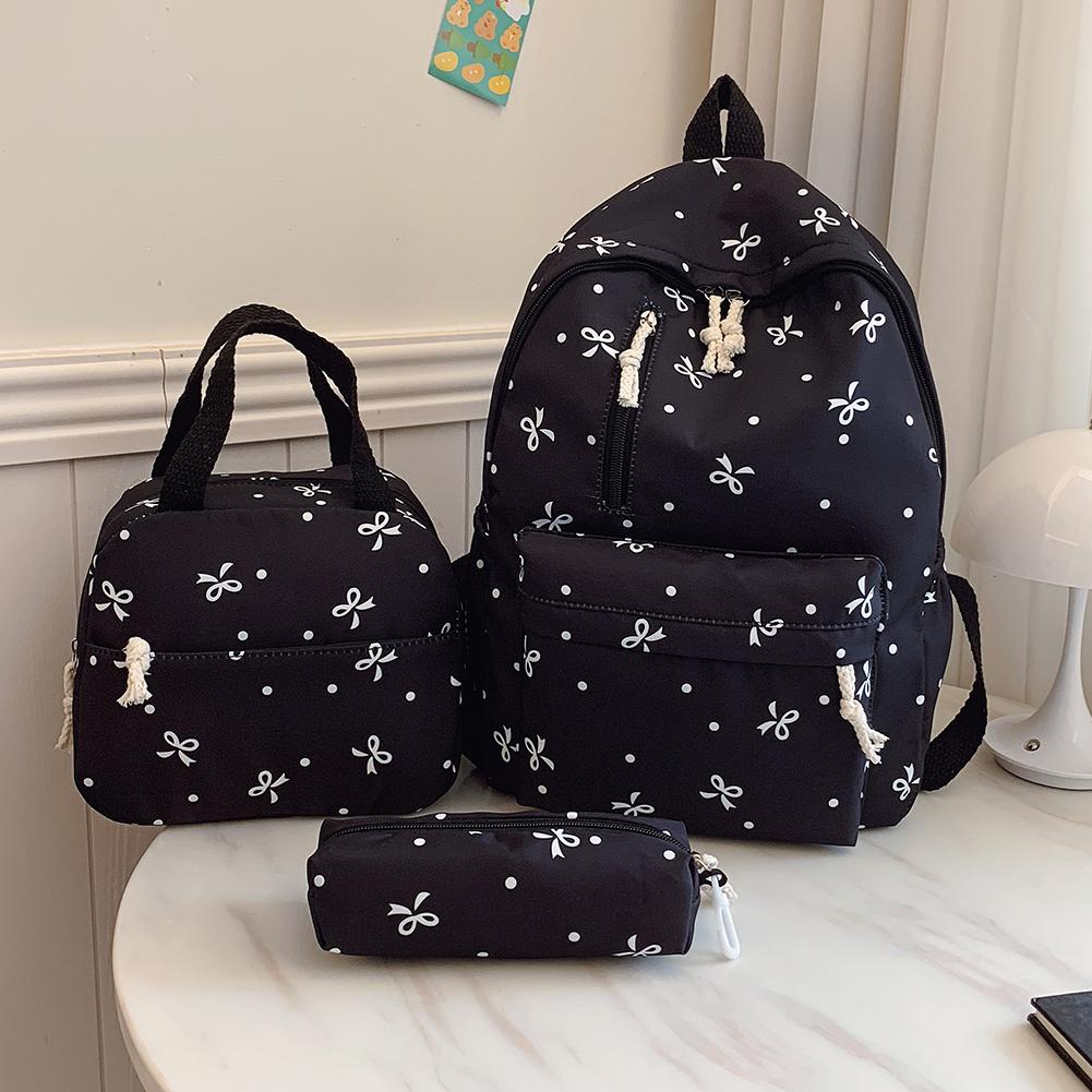 3Pcs/Set Bow Print Aesthetic Daypack with Handbag Pencil Case Student Rucksack for Girl Women Travel