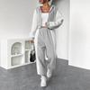 European and American Women's Clothing Casual Loose Contrasting Color Long-sleeved Hooded Sweater High-waisted Sweatpants Trousers Two-piece Set