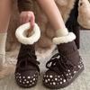 Womens Winter Warm Snow Boots Fleece Lined Polka Dot Mid-Calf Non-Slip Comfortable