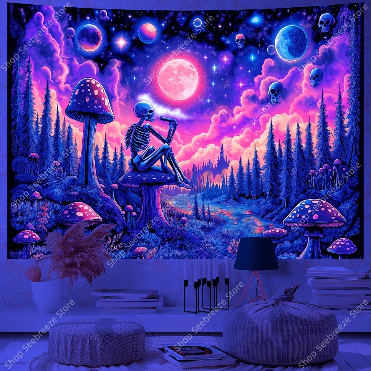 Tapestry charming fantasy forest skeleton pipe 75x100