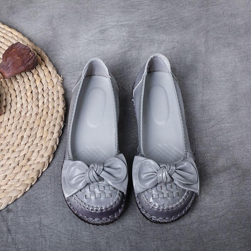 Fashion New Spring Women Loafers Ladies Genuine Leather Soft Moccasin Woman Retro Butterfly-know Flower Summer Ballet Flats