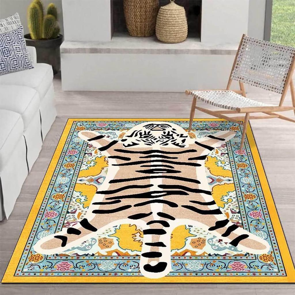 Cartoon Cute Tiger Carpet Living Room Bedroom Retro Stylish Cushion Home Decor Children's Room Non-Slip Abstract Carpet