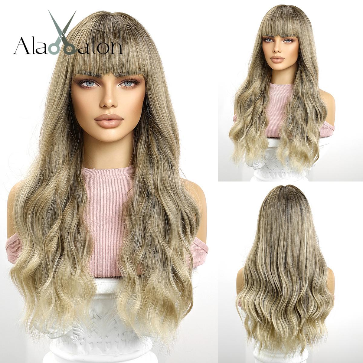 

ALAN EATON женские парики темно-коричневые розовые парики с омбре длинный прямой парик с челкой термостойкие для повседневной вечеринки косплей