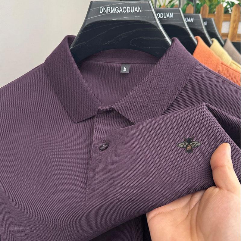 Polo Homme en Coton Brodé d'une Abeille Exquise Été Col Revers Manches Courtes T-shirt Décontracté Affaires Bureau Vêtements pour Homme XL violet