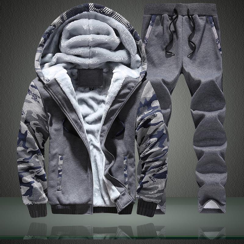 

Fashion Men Casual Loose Casual Set Winter Thicken Long Sleeve Coat And Pants Sport M темно серый
