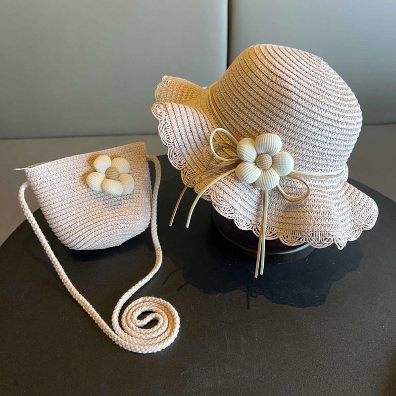 

2025 New Fashion 2 Pcs Kids Girls Flower Summer Straw Hat Bag Set Children Beach Cap Cute Travel Beach Sun Hat Crossbody Bag
