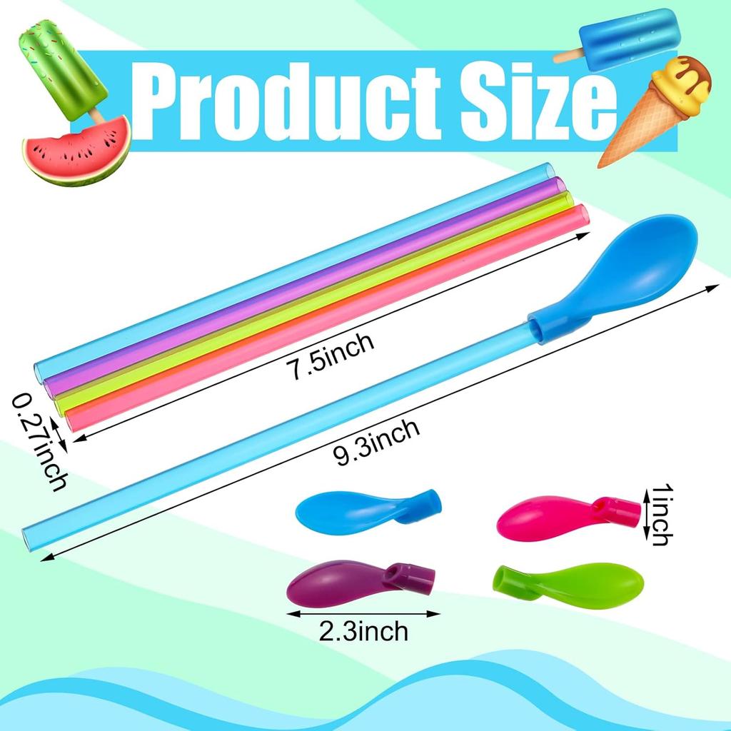 1000Pcs Snow Cone Spoon Straws 9.3 Inch Detachable Reusable Long Milkshake Straws for Drinking Ice Cream Coffee Kitchen Stirring