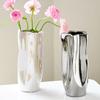 Luxury Electroplated Silver Ceramic Vase Flower Arrangement Irregular Porcelain Hydroponic Vase Ornament Interior Art Decoration