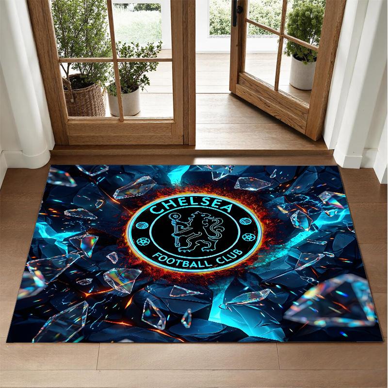 Chelsea FC Design Crystal Velvet Rug Soft Decorative Mat for Bedroom Entrance