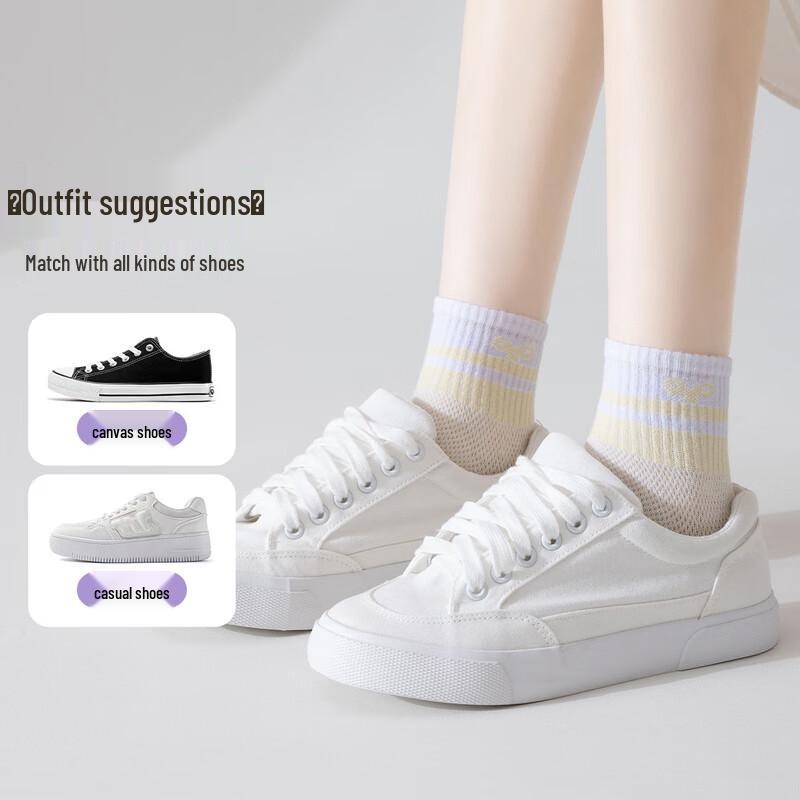 Langsha Women's Pure Cotton Mesh Mid-calf Socks (5 Pairs)