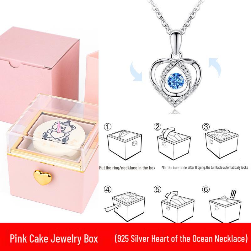 S925 Silver Four-Leaf Clover Necklace In Rotating Surprise Gift Box for Christmas, Valentine's, or Birthday