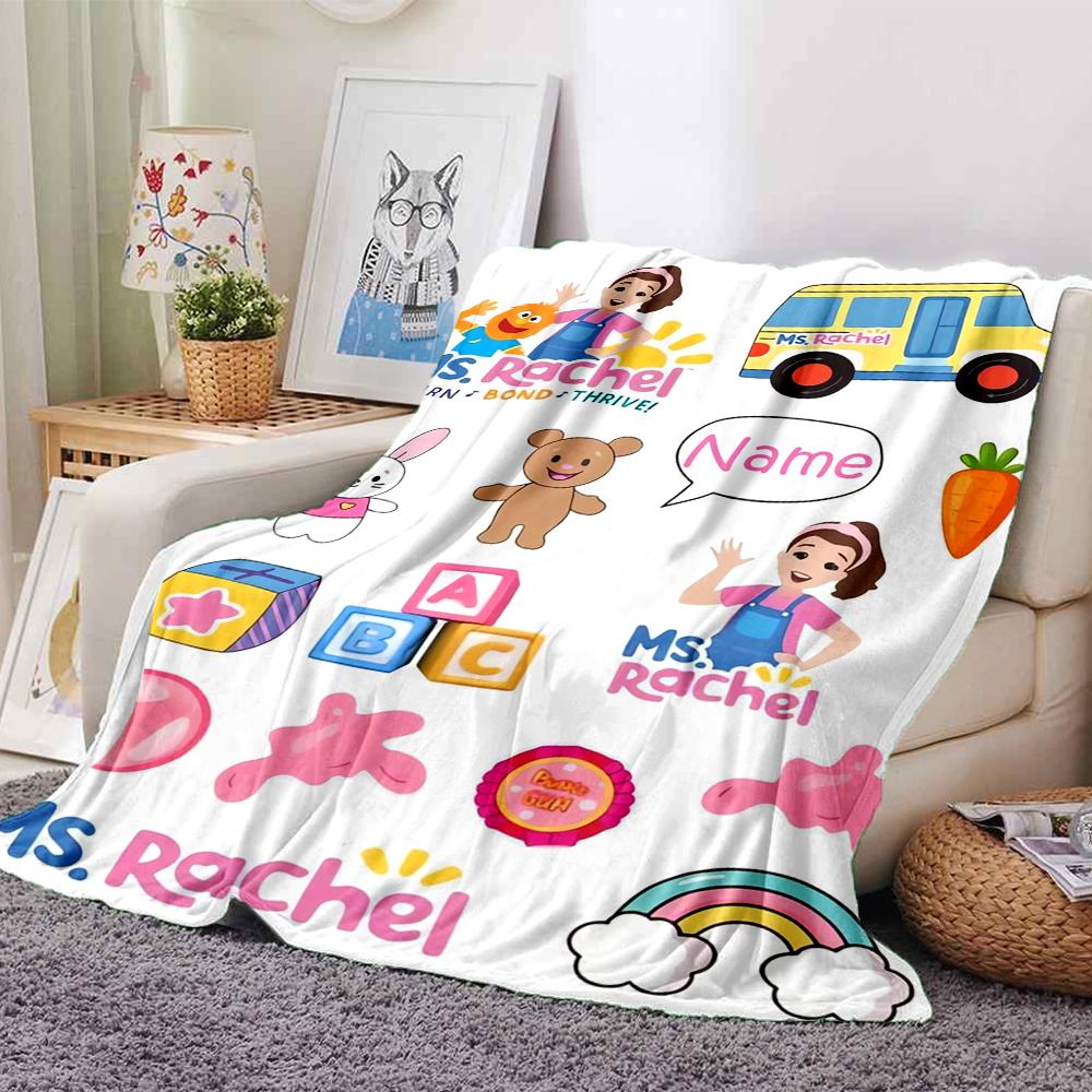 Custom Name Ms. Rachel Theme Printed Blanket - Perfect for Couch, Bed, Travel & Outdoor Use | Machine Washable, Cozy & Durable.