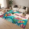 Fish Ocean Theme Soft Crystal Velvet Rug Custom Name & Text Print Non Slip Floor Rug for Bedroom Living Room
