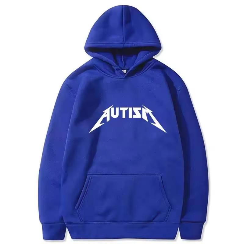 Men Women Fashion Hip Hop Fleece Hoodie Autism Metal Rock Meme Hoodie Top Oversized Pullover Winter Sport Sweatshirt for Men