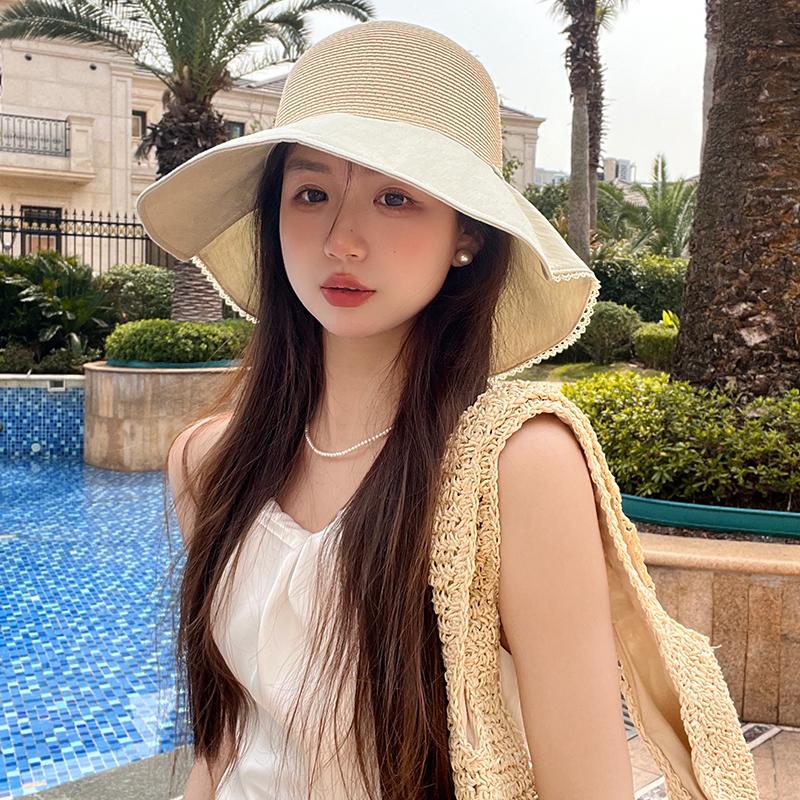 Splicing big eaves sun protection hat women's summer face covering shawl bucket hat outdoor UV protection sun hat