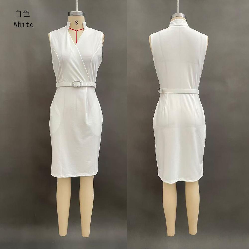 Foreign trade 2026 Europe and America cross-border elegant casual belt sleeveless pocket dress