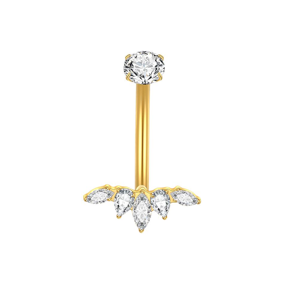 

1/2Pcs Titanium Gold Color Navel Piercings Marquise CZ Crystal Belly Button Rings Navel Earring Belly Piercings Ombligo Jewelry 1PC- 1.6x10mm