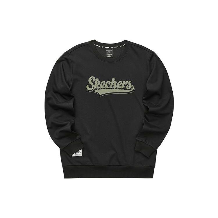 Skechers Fashion Letter Logo Print Knit Pullover Sweatshirt Unisex Sweatshirt Carbon-Black L323U075-0018 S