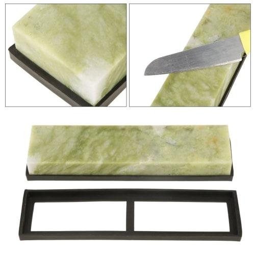 Hilitand Quality Natural Green Jade Whetstone Blade, 10,000 Grit, Fine Whetstone (with Base), 200 X 50 X 25 Mm, Professional Tool for Sharpening and P