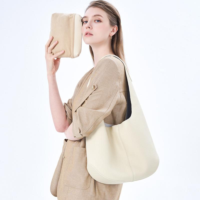 Genuine Leather Women's Bag Versatile Commuting Handbag Elegant Single-shoulder Bag Bucket Bag