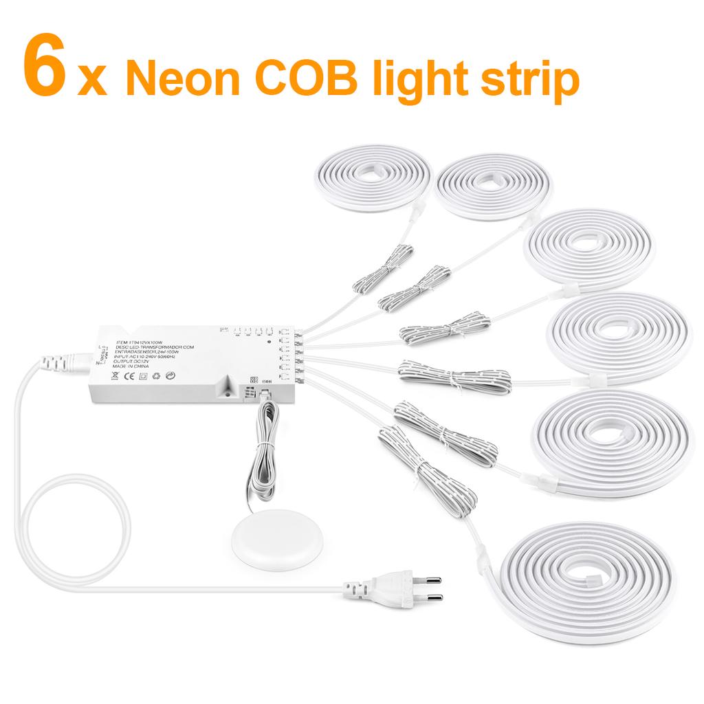 Under Cabinet LED Light COB LED Strip Neon Tape With Dimmable Touch Sensor For Closet Shelf Showcase Acoustic Wall Panel Decor