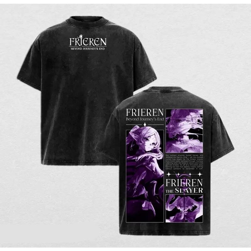 

Frieren Anime T-shirt Harajuku Vintage Washed Y2k T Shirt Men Clothing Summer Oversized Short Sleeve Pure Cotton Tees Tops S чёрный