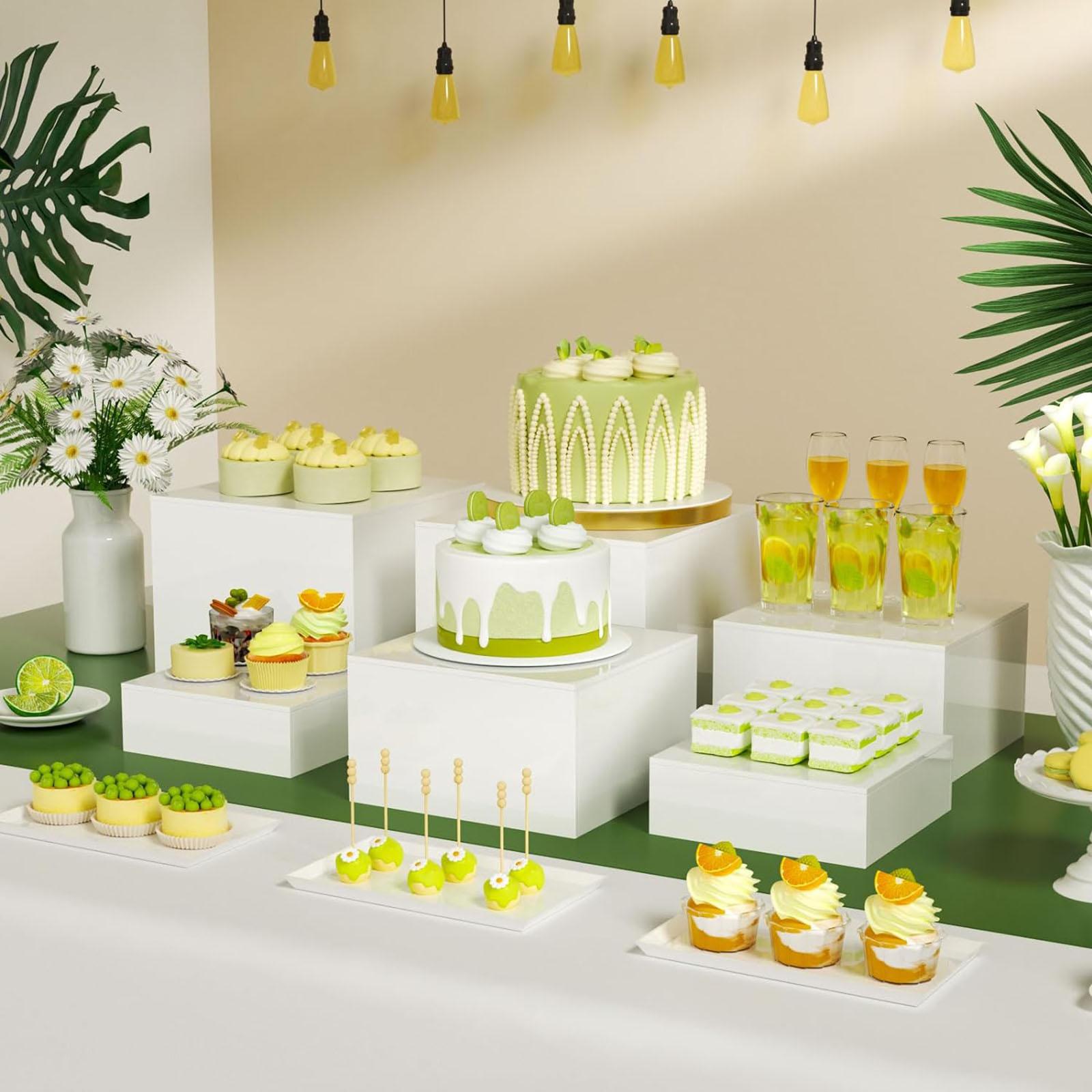 6Pcs Acrylic Buffet Riser Food Display Stands Stackable Table Dessert Cake Party Wedding Display Decorating Box 6 Different Size