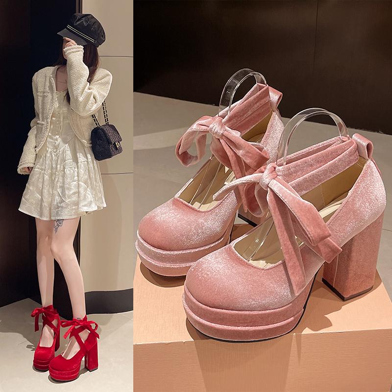 Designer Platform Women Mary Jane Shoes Ladies Fashion Cross-tied Thick High Heel Footwear Women's Elegant Dress Pumps Shoes