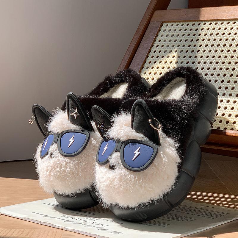 

Cartoon Puppy Warm Fluffy Fur Indoor Slippers Soft Eva Couple s Furry Slippers 2025 Winter Comfort Thick Bottom Plush Slides 45 44-45 чёрный