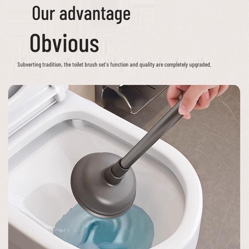 Bathroom Cleaning Set: Toilet Brush, Plunger, Storage Rack - No Dead Corners