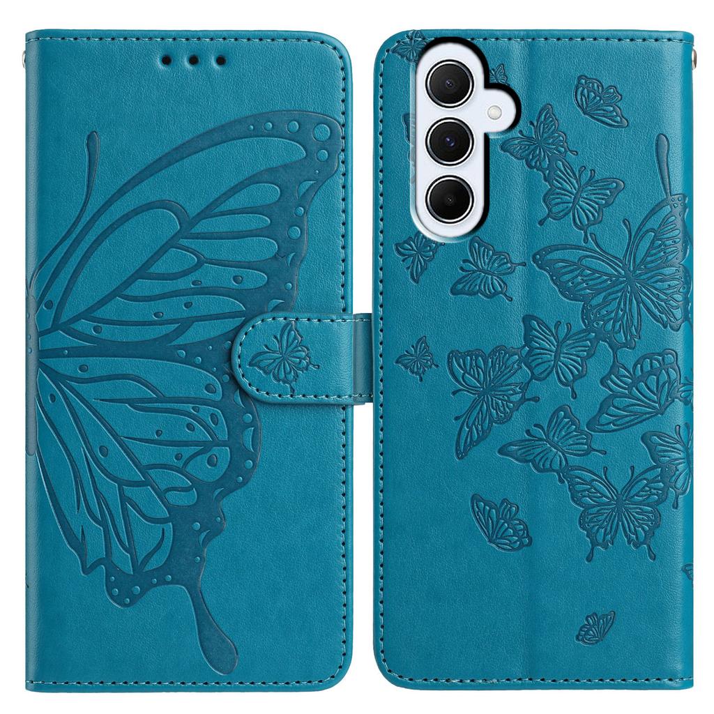 For Samsung Galaxy A55 5G Case Butterfly Imprinted Wallet Stand PU Leather Flip Phone Cover with Strap